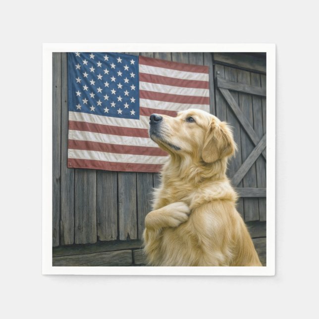 Serviette En Papier Proud Golden Retriever With American Flag (Devant)