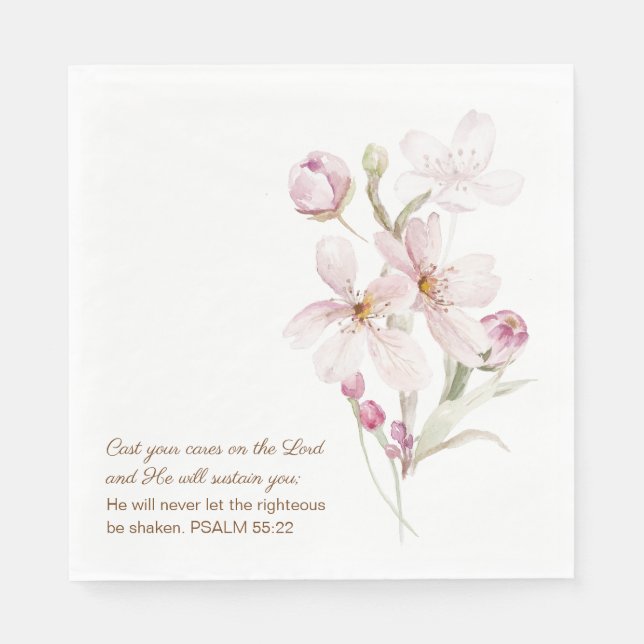 Serviette En Papier Psaume 55:22 Cerisiers Roses en Fleurs (Devant)
