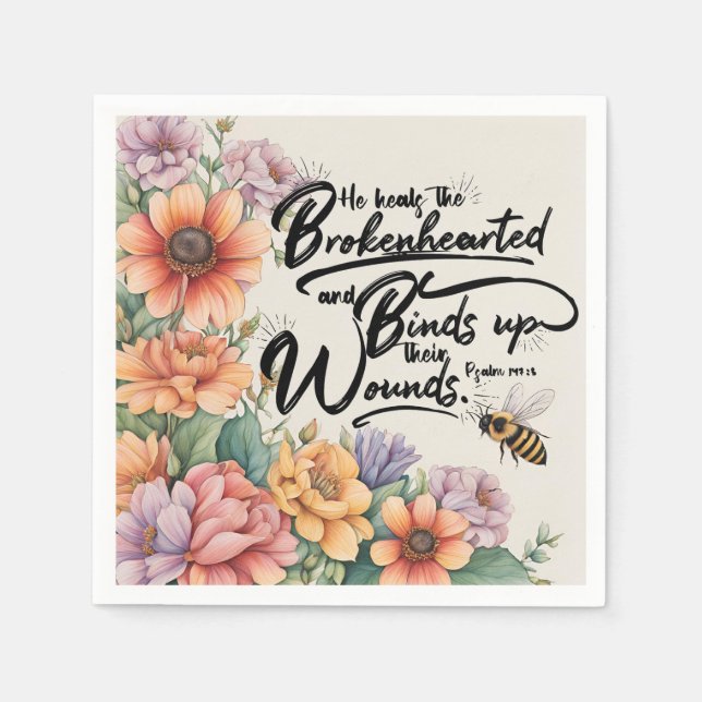 Serviette En Papier Psaumes 147:3 Bible chrétienne Verse Image (Devant)