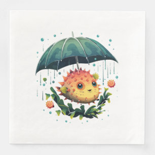 Serviette En Papier Puffer Fish Rainy Day avec parapluie