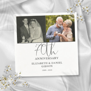 Serviette En Papier Puis et maintenant 2 Photo 70e anniversaire Mariag