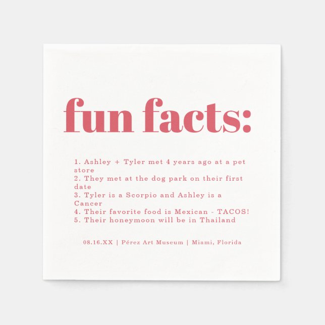 Serviette En Papier Punch rose minimal moderne | Fun Facts Mariage (Devant)
