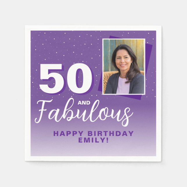 Serviette En Papier Purple 50 et fabuleux 50e anniversaire Photo (Devant)