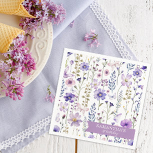 Serviette En Papier Purple Aquarelle Fleur sauvage 1er Anniversaire