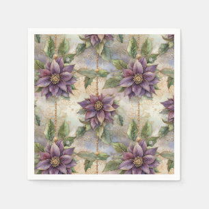 Serviette En Papier Purple Elegance Luxe Poinsettia & Holly Christmas