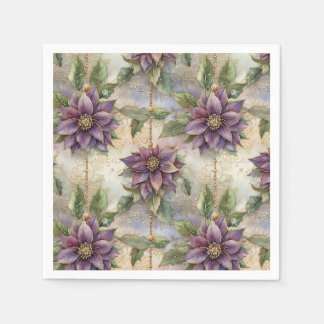 Serviette En Papier Purple Elegance Luxe Poinsettia & Holly Christmas