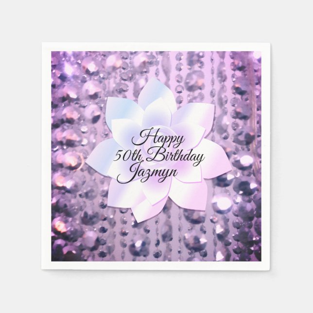 Serviette En Papier Purple et rose Élégant et perlé (Devant)