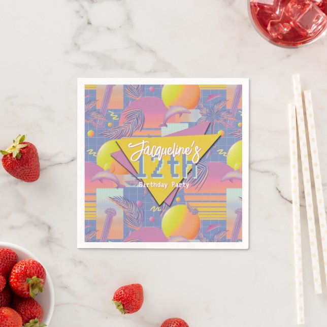 Serviette En Papier Purple été Vaporwave coucher de soleil Anniversair (En situation)