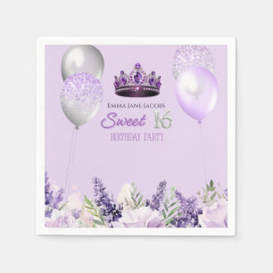 Serviette En Papier Purple étincelle Douce 16 Anniversaire fête