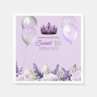 Serviette En Papier Purple étincelle Douce 16 Anniversaire fête