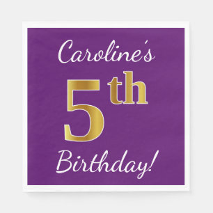 Serviette En Papier Purple, Faux Gold 5e anniversaire + Nom personnali