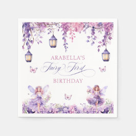 Serviette En Papier Purple Floral Fantasy Fairy First Birthday