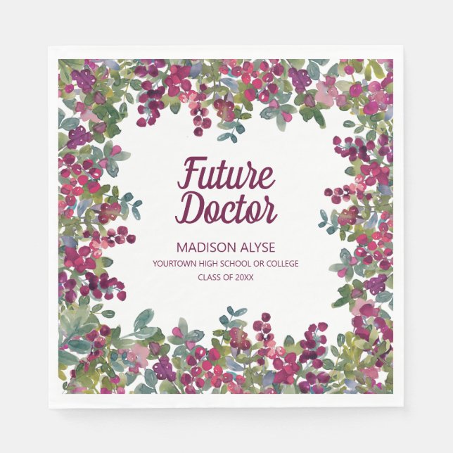 Serviette En Papier Purple Floral Green Future Docteur Graduation (Devant)