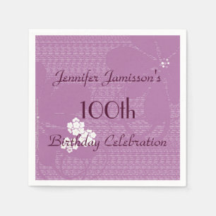 Serviette En Papier Purple Floral Personnalisé 100ème anniversaire