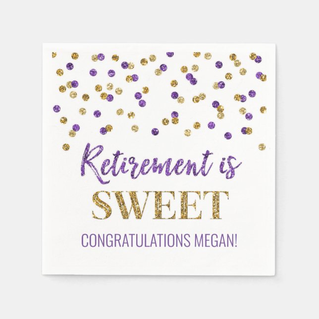 Serviette En Papier Purple Gold Confetti Retraite est doux (Devant)