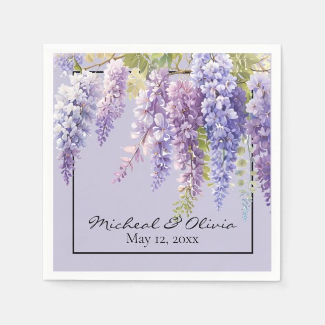 Serviette En Papier Purple lavande aquarelle glycine florale lilas (Devant)