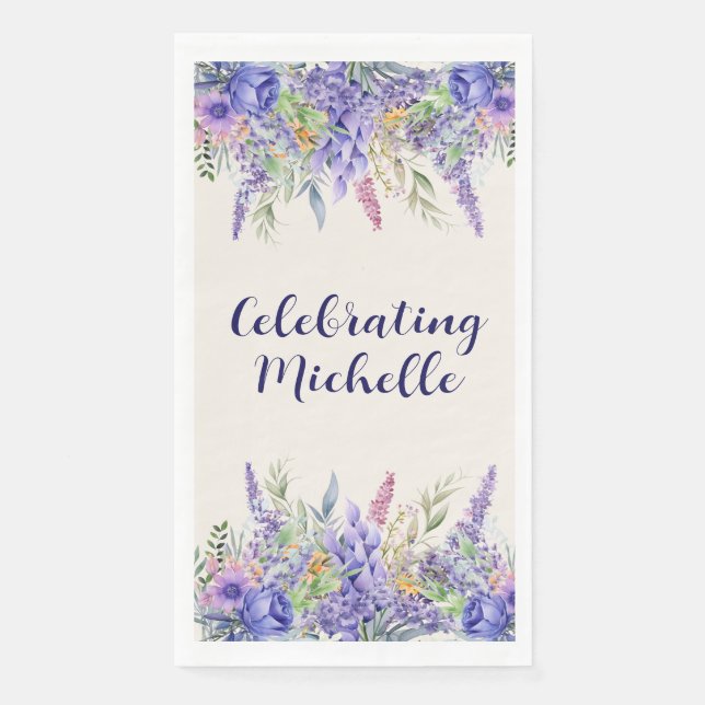 Serviette En Papier Purple Lavender Floral Garden Party Name (Devant)