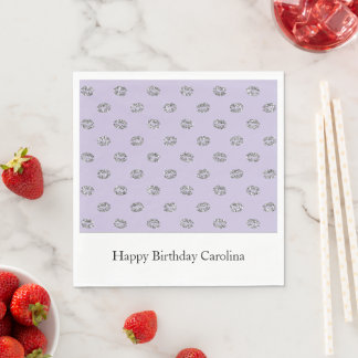 Serviette En Papier Purple Lavender Silver Sparkle Lips Birthday