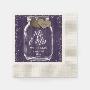 Serviette En Papier Purple Mason Jar Rustic Wood M & Mme Mariage