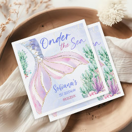Serviette En Papier Purple Mermaid 1st Birthday Oneder the Sea