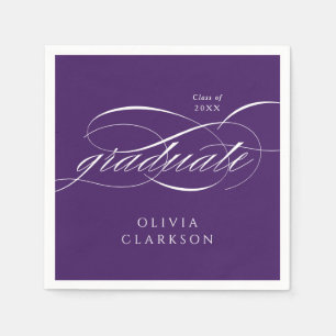 Serviette En Papier Purple Modern Élégant Script Graduation Party