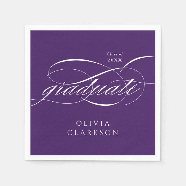 Serviette En Papier Purple Modern Élégant Script Graduation Party (Devant)