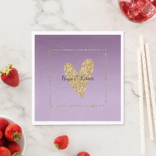 Serviette En Papier Purple Ombre Gold Parties scintillant Coeur
