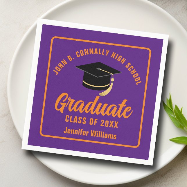 Serviette En Papier Purple Orange Graduate sur mesure fête de graduati (Créateur téléchargé)