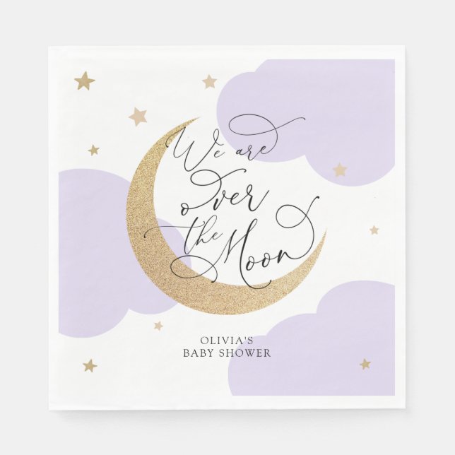 Serviette En Papier Purple Over the Moon Baby Shower (Devant)