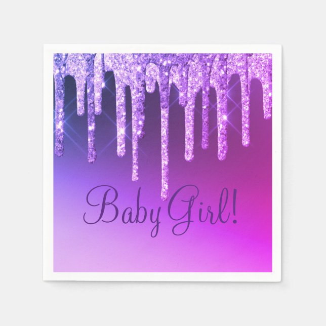 Serviette En Papier Purple Parties scintillant Bling Girl Nom Sparkle  (Devant)