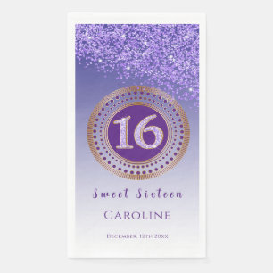 Serviette En Papier Purple Parties scintillant & Gold Sweet 16 Monogra
