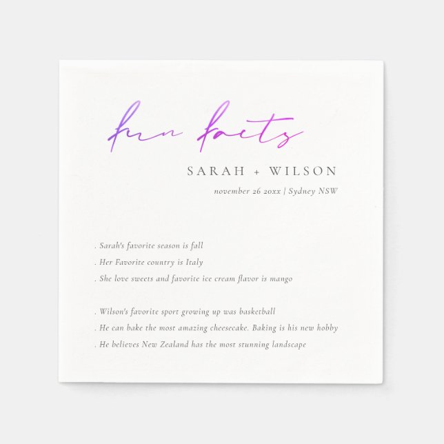Serviette En Papier Purple Pink Script Black White Mariage Fun Faits (Devant)