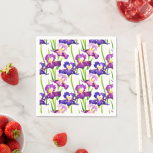 Serviette En Papier Purple Rustique Pré Iris Fleurs Aquarelle