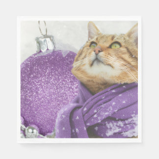 Serviette En Papier Purple Scarf Winter Cat Napkins