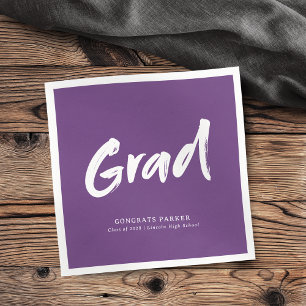 Serviette En Papier Purple Simple Moderne Brosse Script Grad Party