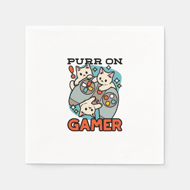 Serviette En Papier Purr On Gamer - Conception De Jeu De Chat Cute (Devant)