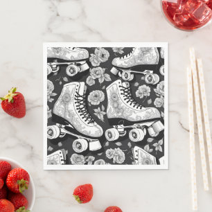 Serviette En Papier Quad skates, rose, noir et blanc design.
