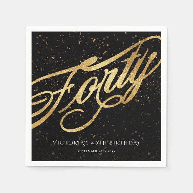 Serviette En Papier Quarante-40e anniversaire Confetti Gold Noir éléga (Devant)