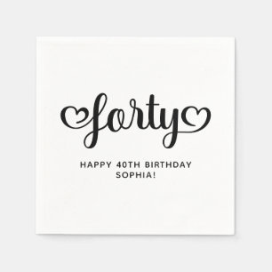 Serviette En Papier Quarante Coeurs mignons Script 40e anniversaire
