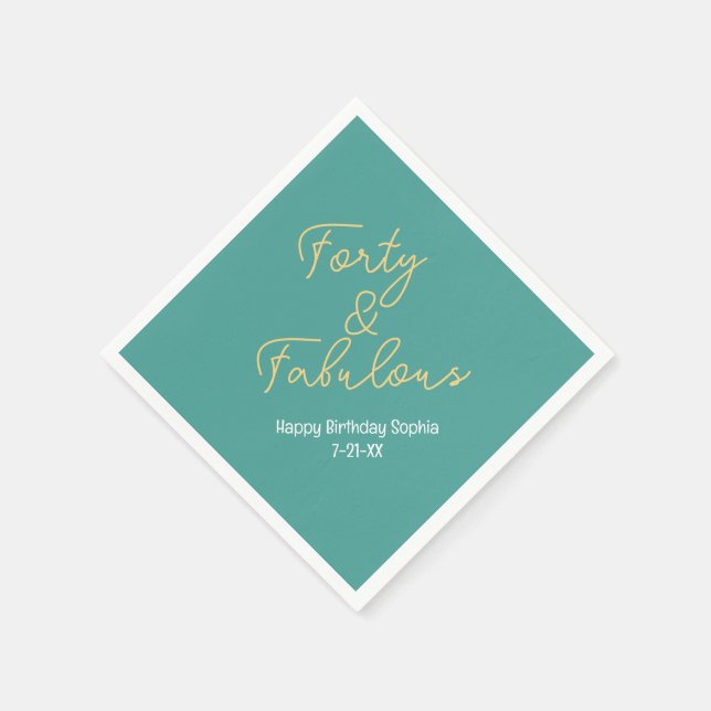 Serviette En Papier Quarante et fabuleux, Anniversaire Nom Date, Turqu (Coin)