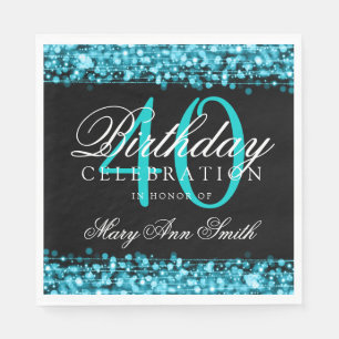 Serviette En Papier Quarantième turquoise élégante d'étincelles de