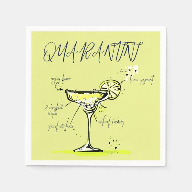 Serviette En Papier Quarantini Covid Social Isolation Cocktail Recette (Devant)