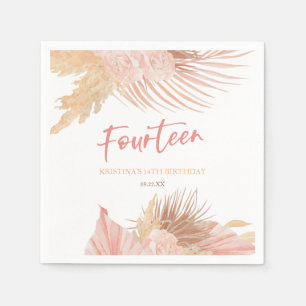 Serviette En Papier Quatorze Fête d'anniversaire Bohème Rose Florale 1