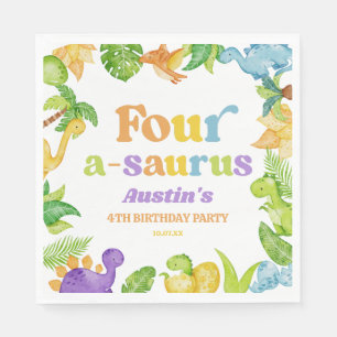 Serviette En Papier Quatre A-Saurus Dinosaur 4e fête d'anniversaire