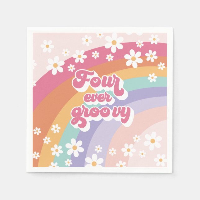 Serviette En Papier Quatre Jours Super Retro Rainbow 4e anniversaire (Devant)