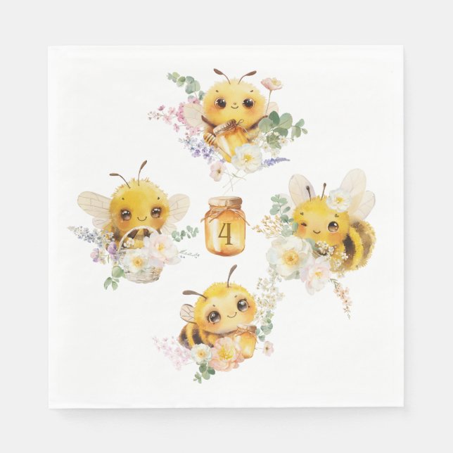Serviette En Papier Quatre serviettes d'abeille (Devant)