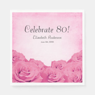 Serviette En Papier Quatre-vingtième fête d'anniversaire de roses