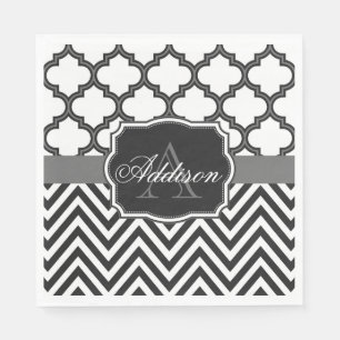Serviette En Papier Quatrefoil Chevron Monogram