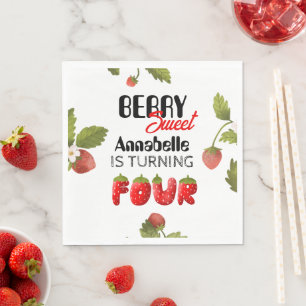 Serviette En Papier Quatrième anniversaire fraise