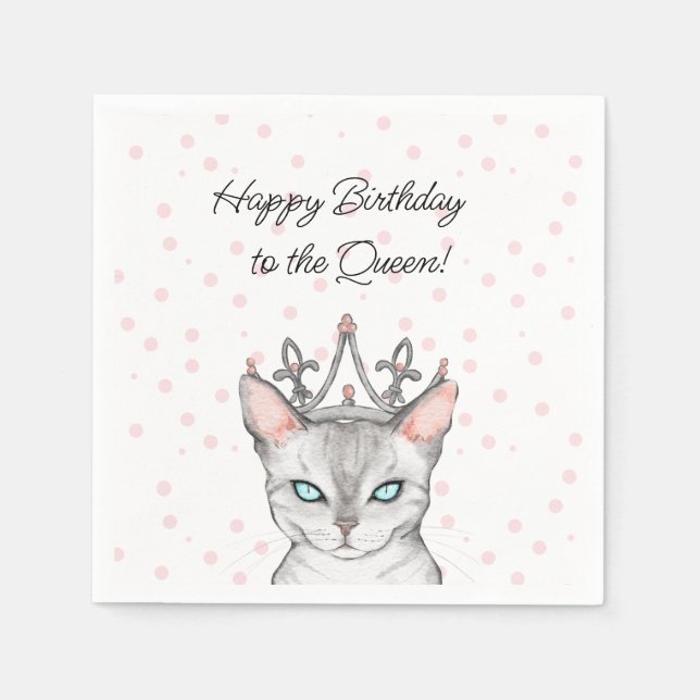Serviette En Papier Queen Cat avec serviettes d'anniversaire Tiara (Devant)